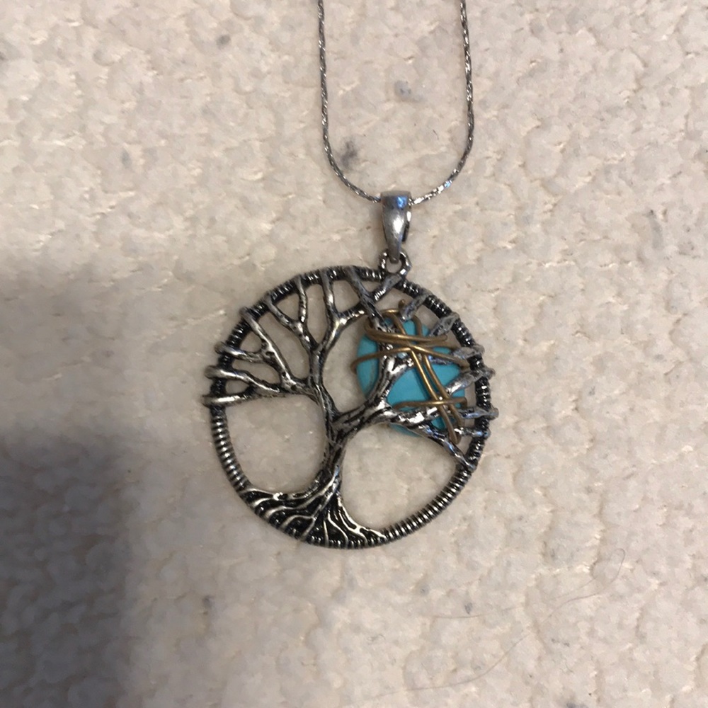 Turquoise/Silver Tree Necklace